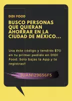 Cupón DIDI Food por $ 70 en tu primer pedido en Ciudad de México
